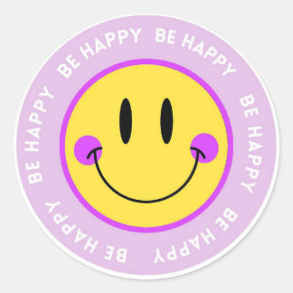 Pegatina/Stickers redonda Carita Feliz "Be Happy" Runder Aufkleber