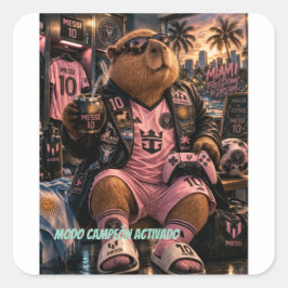 Pegatinas Capibarra 10. Modo campeón activado. Quadratischer Aufkleber