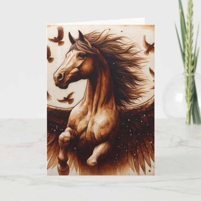 Pegaus Sepia mit Vögeln Karte (Vorderseite)