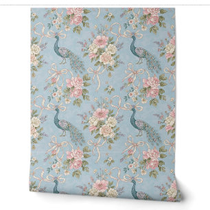 Pegel- und Stick-Tapete - Vintager Pfau in Blau Tapete