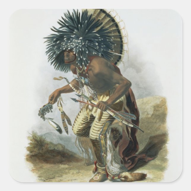 Pehriska-Ruhpa, Krieger der Minatarre im Kostüm vo Quadratischer Aufkleber (Vorderseite)