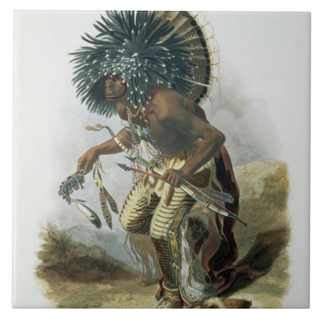 Pehriska-Ruhpa, Minatarre Krieger im Kostüm O Fliese (Vorderseite)