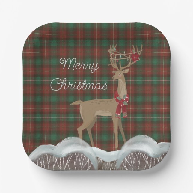 PEI Provincial Tartan and Christmas Deer Pappteller (Vorderseite)
