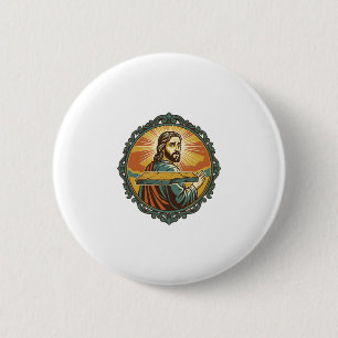 Peinlicher Jesus Stolpert Flache Oberfläche Öffent Button