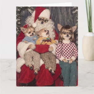 Peinliches Chihuahua-Weihnachtsfoto mit Santa Karte