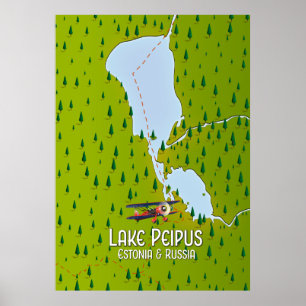 Peipussee Estland und Russland Seekarte Poster