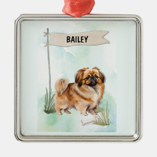 Pekineser Wasserfarben-Personalisierter Hund Ornament Aus Metall