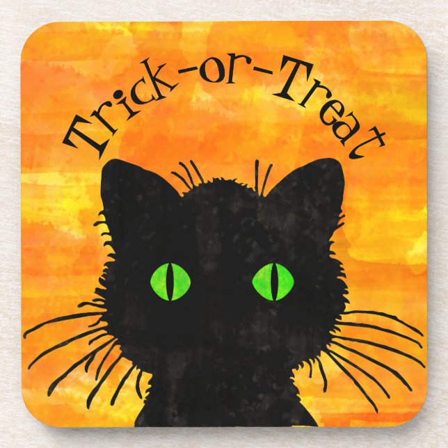 Peking Black Cat Halloween Wasserfarbendesign Getränkeuntersetzer (Vorderseite)