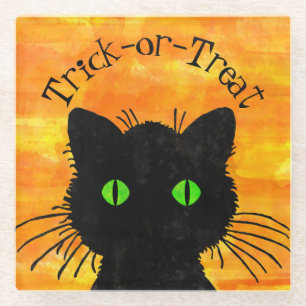 Peking Black Cat Halloween Wasserfarbendesign Glasuntersetzer