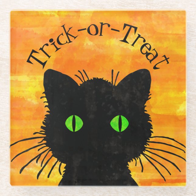 Peking Black Cat Halloween Wasserfarbendesign Glasuntersetzer (Vorderseite)