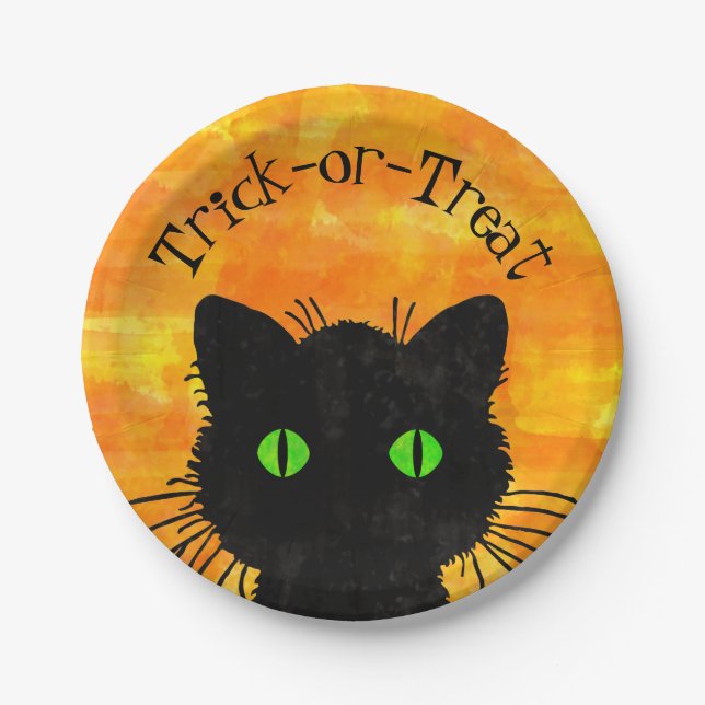 Peking Black Cat Halloween Wasserfarbendesign Pappteller (Vorderseite)