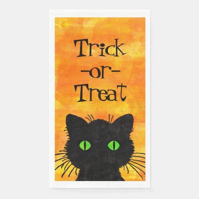 Peking Black Cat Halloween Wasserfarbendesign Serviette (Vorderseite)