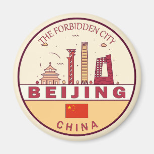 Peking China City Skyline Emblem Magnet