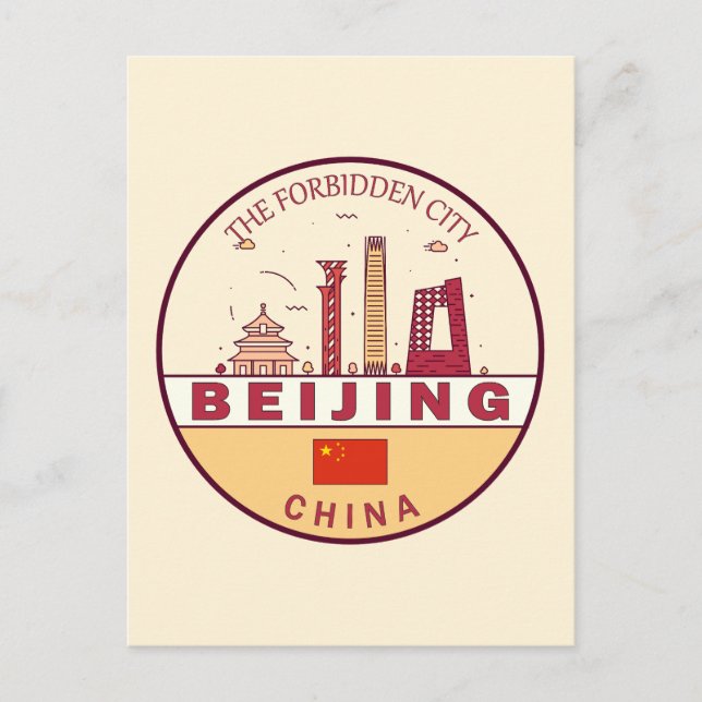 Peking China City Skyline Emblem Postkarte (Vorderseite)