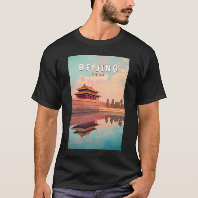 Peking China Illustration Reisen Kunst Vintag T-Shirt (Vorderseite)