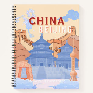 Peking China Reiseplakat Pastellblau und Pfirsic Notizbuch