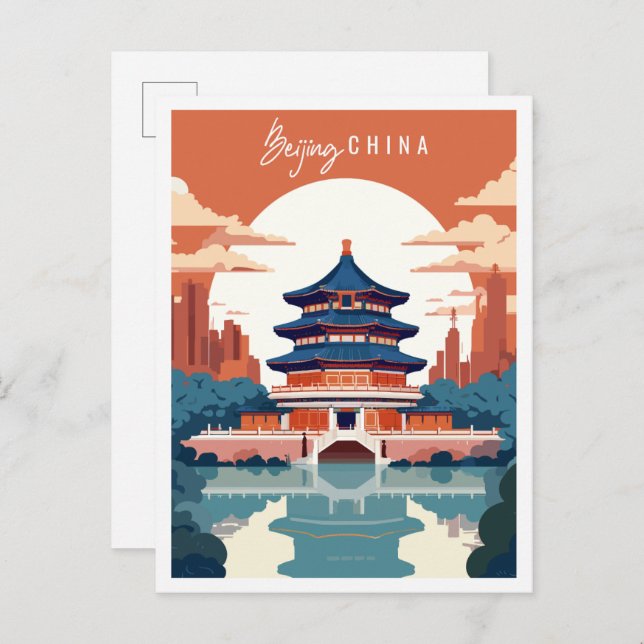 Peking China Vintage Illustration Postkarte (Vorne/Hinten)