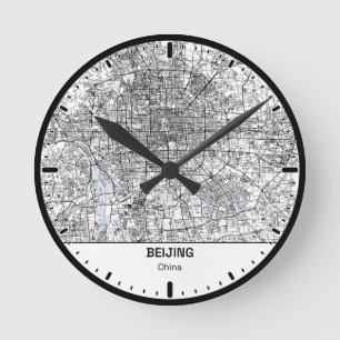Peking Clock City Linienkunst Runde Wanduhr