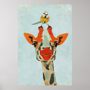 Peking Giraffe & Little Bird Art Poster