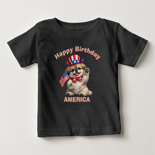 Pekingese (2af) Patriotisches Kind T-Shirt (Vorderseite)