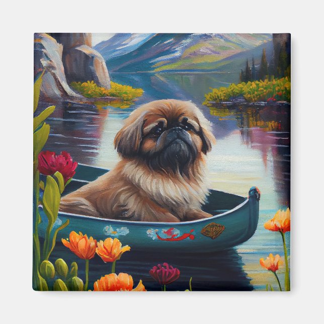 Pekingese auf dem Paddle: Ein Landschaftliches Abe Magnet (Vorne)