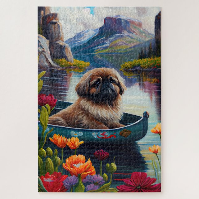 Pekingese auf dem Paddle: Ein Landschaftliches Abe Puzzle (Vertikal)