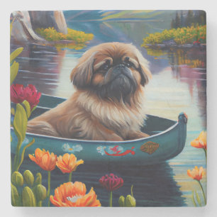 Pekingese auf dem Paddle: Ein Landschaftliches Abe Steinuntersetzer