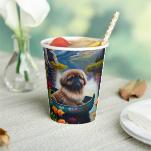 Pekingese auf einem Paddel: Ein landschaftliches A Pappbecher