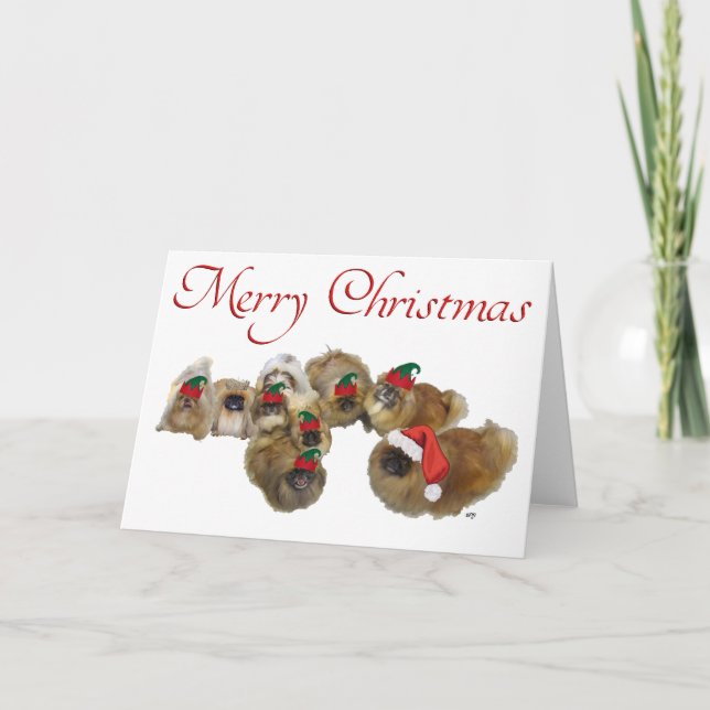 Pekingese Celebrate Christmas Feiertagskarte (Vorderseite)