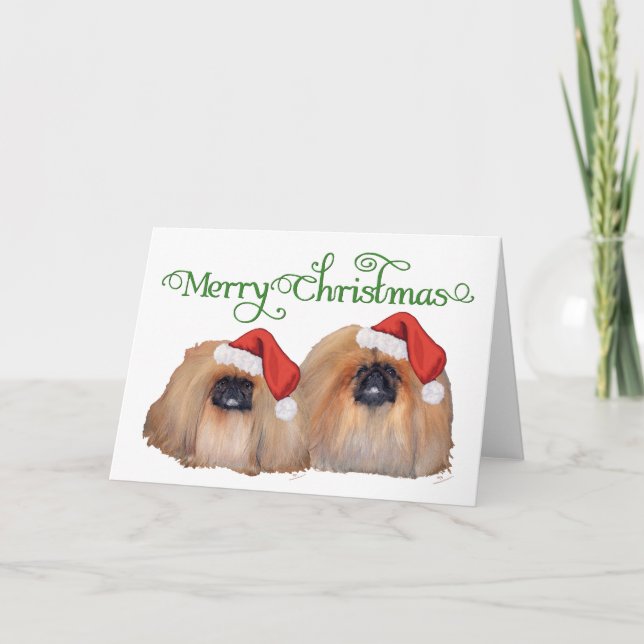 Pekingese Celebrate Christmas Feiertagskarte (Vorderseite)