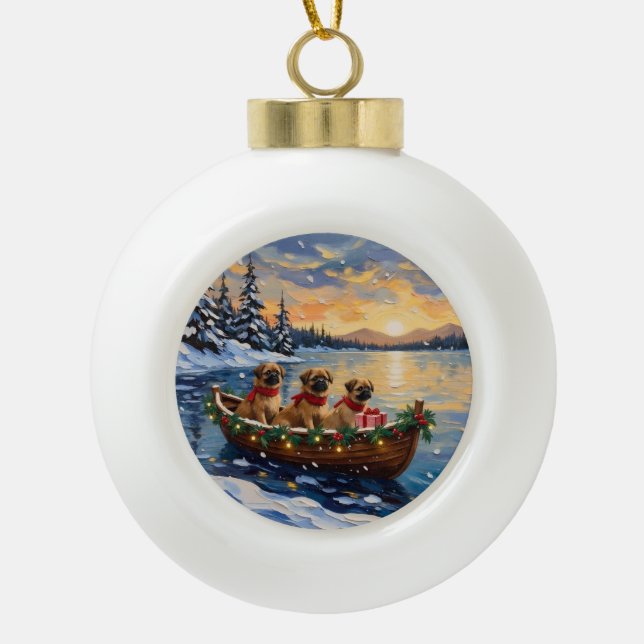 Pekingese Christmas Boat Holiday Keramik Kugel-Ornament (Vorderseite)