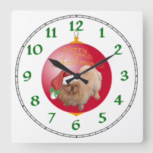 Pekingese Christmas Ornament Quadratische Wanduhr