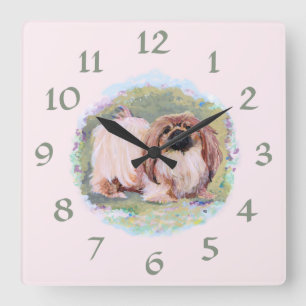 Pekingese Clock Quadratische Wanduhr