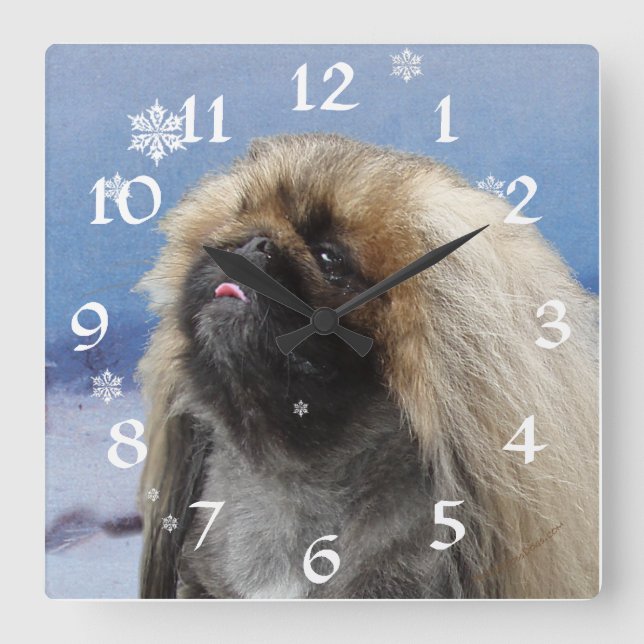 Pekingese Clock Quadratische Wanduhr (Vorderseite)