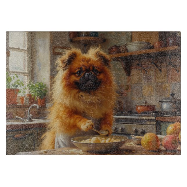 Pekingese Cooking in Kitchen Schneidebrett (Vorderseite)