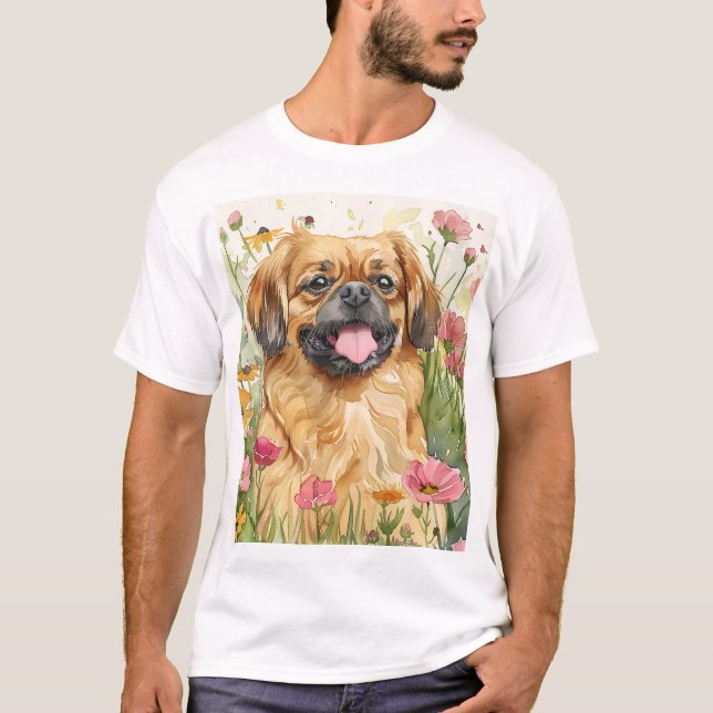 Pekingese Dad-Shirt – Wasserfarbe T-Shirt (Vorderseite)