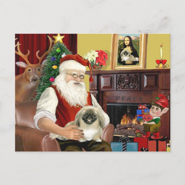 Pekingese des Weihnachtsmanns Feiertagspostkarte (Vorderseite)