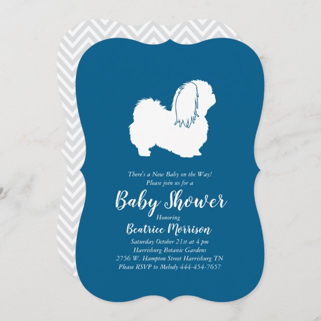 Pekingese Dog Baby Shower Boy Blue Einladung (Vorne/Hinten)