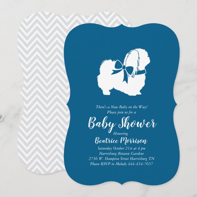Pekingese Dog Baby Shower Boy Blue Einladung (Vorne/Hinten)