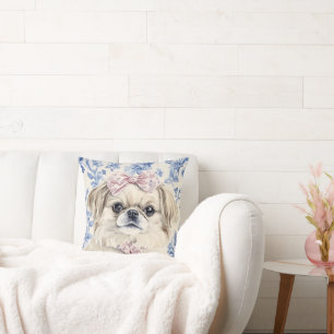 Pekingese Dog Blue Toile Kissen