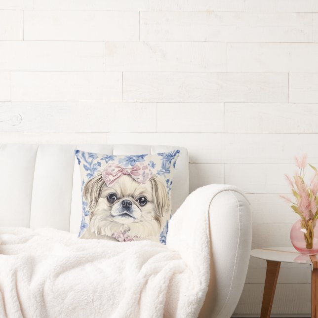 Pekingese Dog Blue Toile Kissen (Liege)