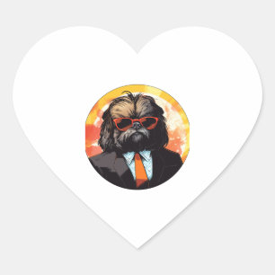 Pekingese Dog Businessman Herz-Aufkleber