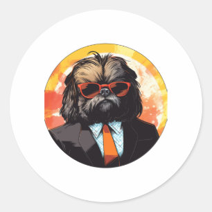 Pekingese Dog Businessman Runder Aufkleber