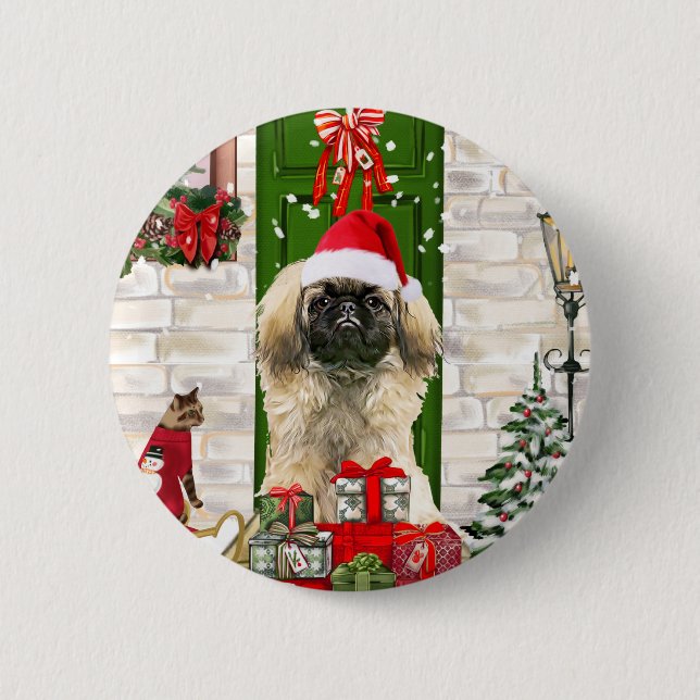 Pekingese Dog Christmas Button (Vorderseite)