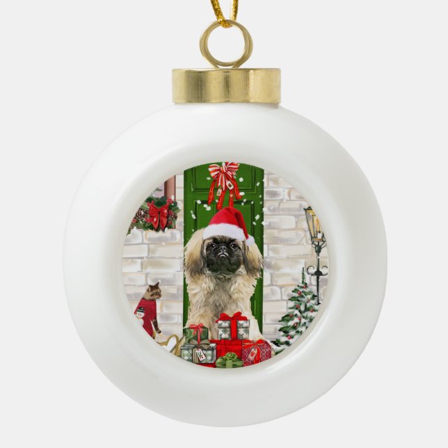 Pekingese Dog Christmas Keramik Kugel-Ornament (Vorderseite)