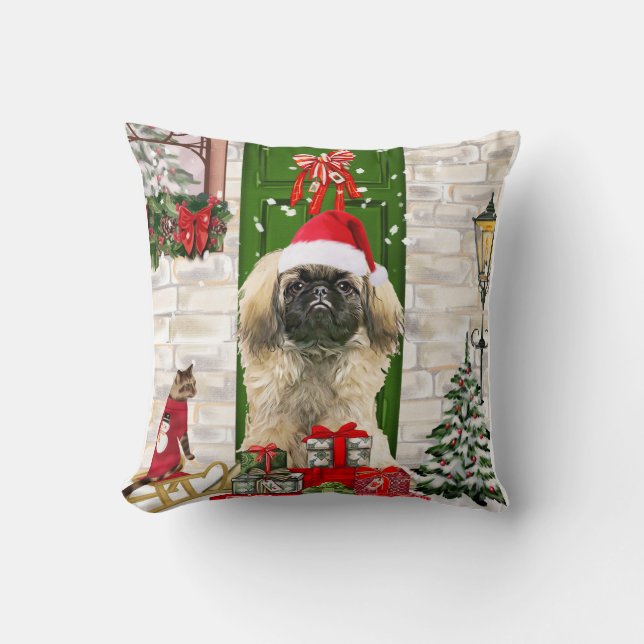 Pekingese Dog Christmas Kissen (Vorderseite)