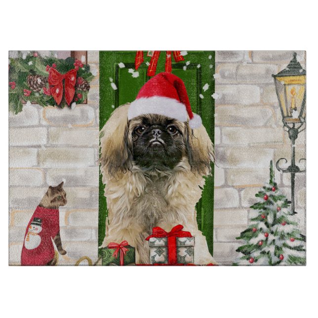 Pekingese Dog Christmas Schneidebrett (Vorderseite)