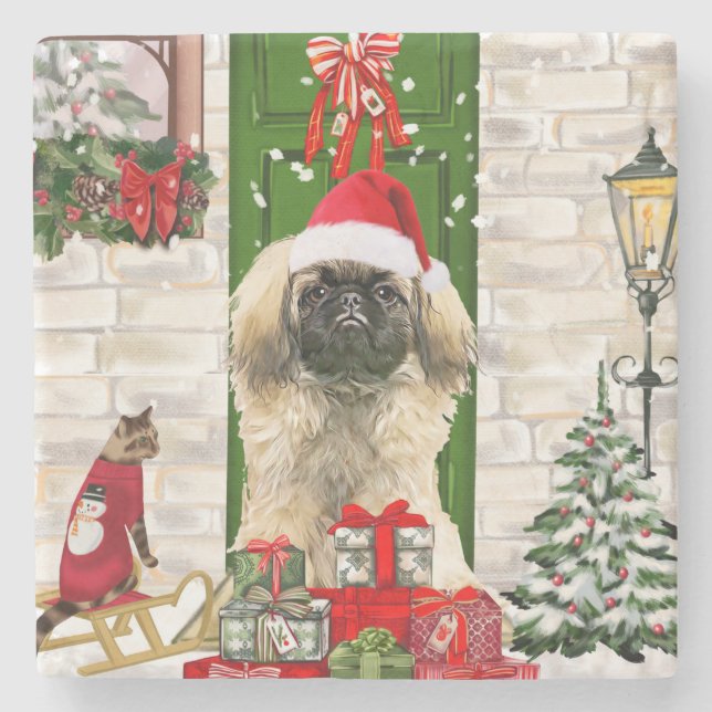 Pekingese Dog Christmas Steinuntersetzer (Vorderseite)