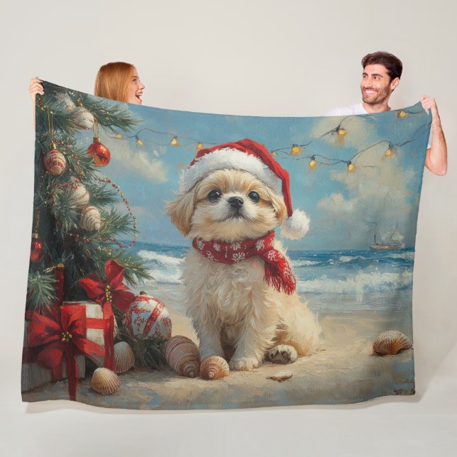 Pekingese Dog Christmas Vintag Beach Fleecedecke (Beispiel)