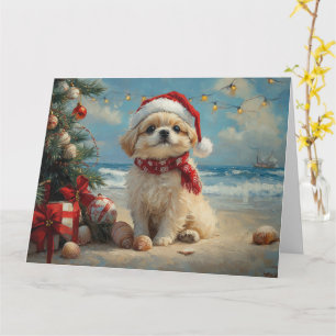 Pekingese Dog Christmas Vintag Beach Karte